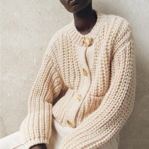 Zara Cream Knit Sweater with Gold Buttons